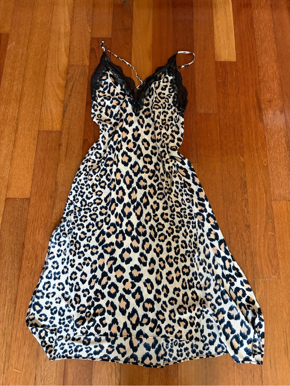 Victoria's Secret Leopard-Print Lace Trim Slip Dress - Black & Cream